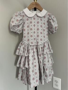 Vintage Polly Flinders Floral Peter Pan Collar Dress - Made in USA, 100% Cotton